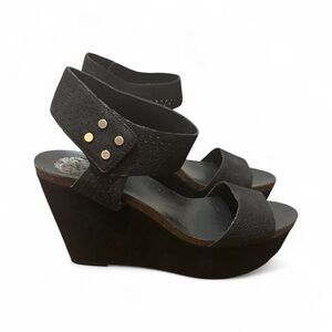 Vince Camuto Black Valamie Wedge Sandals Ankle Strap Platform Size 7